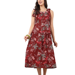 Kimayra Cotton Calf Length Printed Sleeveless Round Neck Flared Dress