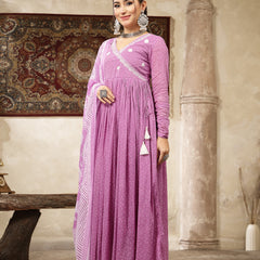 Kimayra Cotton Calf Length Printed 3/4 Sleeve V-Neck Flared Kurta Suit Set