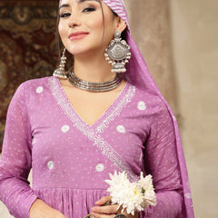 Kimayra Cotton Calf Length Printed 3/4 Sleeve V-Neck Flared Kurta Suit Set