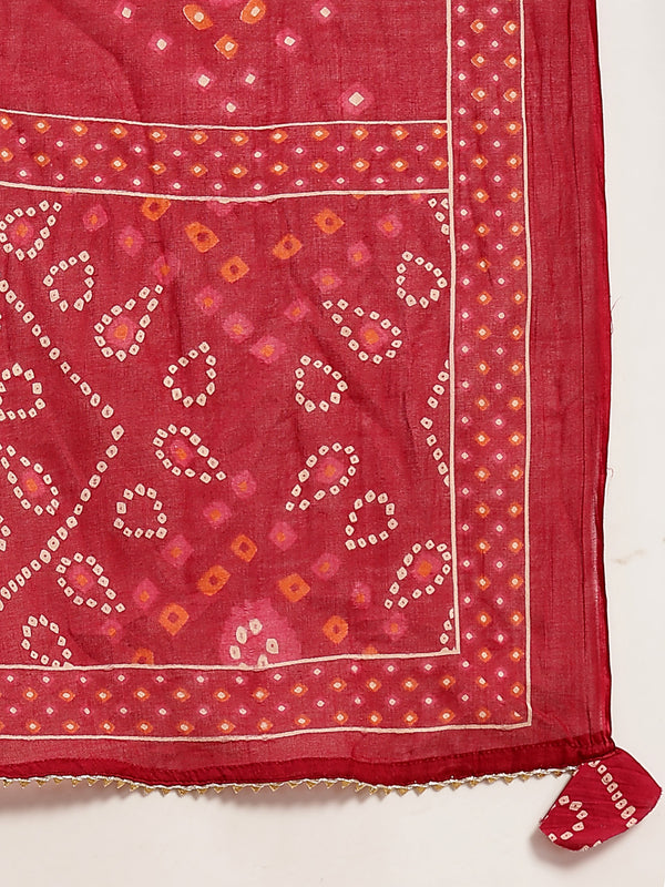 Kimayra Cotton Calf Length Printed 3/4 Sleeve Angrakha Flared Kurta Suit Set