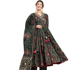 Kimayra Cotton Calf Length Printed 3/4 Sleeve Angrakha Flared Kurta Suit Set