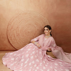 Kimayra Cotton Calf Length Printed 3/4 Sleeve Round Neck Flared Kurta Suit Set