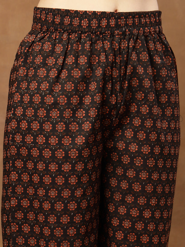Kimayra Cotton Calf Length Printed 3/4 Sleeve Round Neck Straight Kurta Suit Set