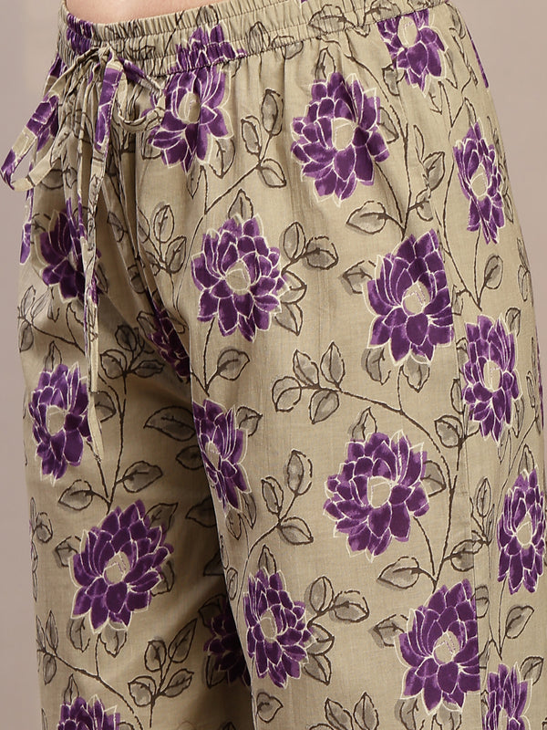 Kimayra Malmal Calf Length Printed Full Sleeve Round Neck Anarkali Kurta Suit Set