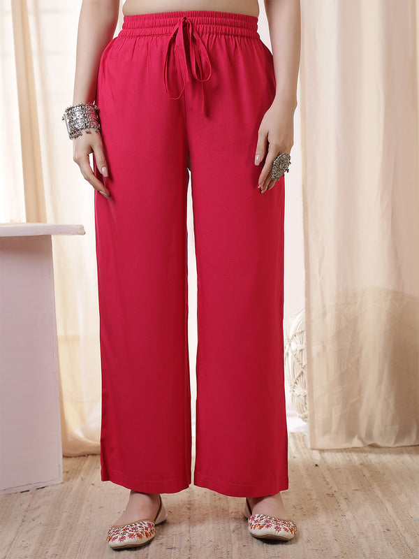 Kimayra Rayon Calf Length Solid 3/4 Sleeves Round Neck Flared Kurta Suit Set