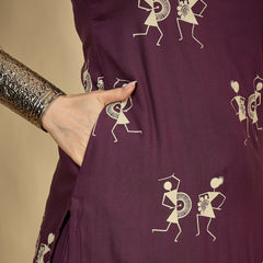Kimayra Rayon Calf Length Printed Sleeveless Round Neck A-Line Kurta Suit Set