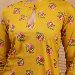 Kimayra Rayon Calf Length Printed 3/4 Sleeve Key Hole Neck Straight Kurta