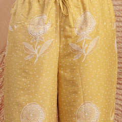 Kimayra Cotton Calf Length Printed 3/4 Sleeve V-Neck Flared Kurta Suit Set