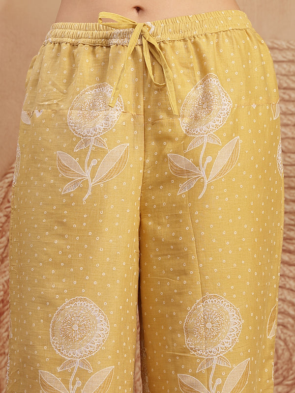 Kimayra Cotton Calf Length Printed 3/4 Sleeve V-Neck Flared Kurta Suit Set