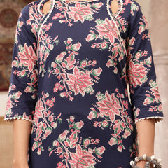 Kimayra Rayon Calf Length Printed 3/4 Sleeve Round Neck Straight Kurta