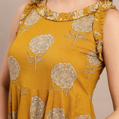 Kimayra Cotton Calf Length Printed Sleeveless Round Neck Flared Dress