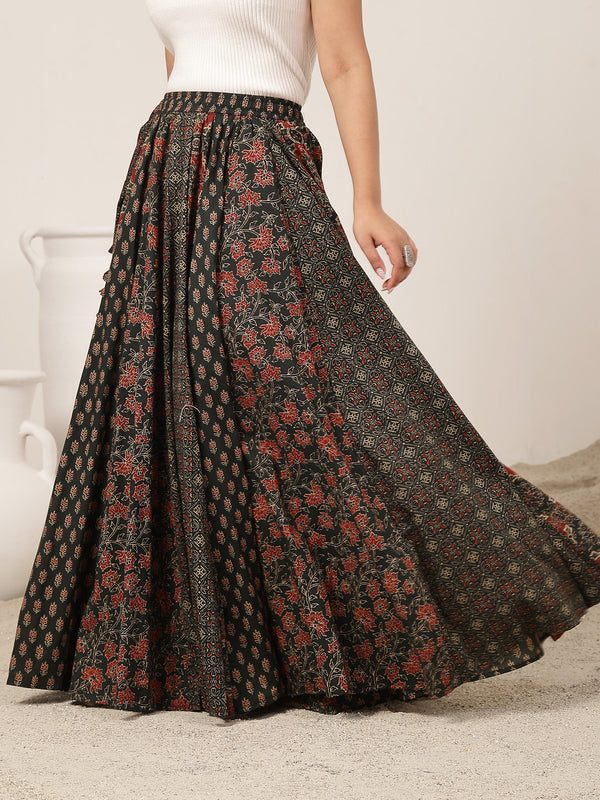 Kimayra Cotton Ankle Length Printed   Flared Skirt