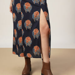Kimayra Cotton Calf Length Printed Sleeveless Square Neck Straight Dress