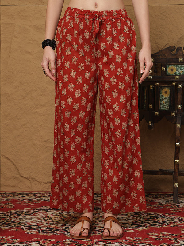Kimayra Cotton Calf Length Printed 3/4 Sleeves Round Neck Anarkali Kurta Suit Set