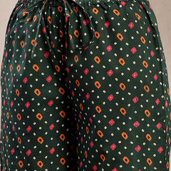 Kimayra Cotton Calf Length Printed 3/4 Sleeve Angrakha Flared Kurta Suit Set