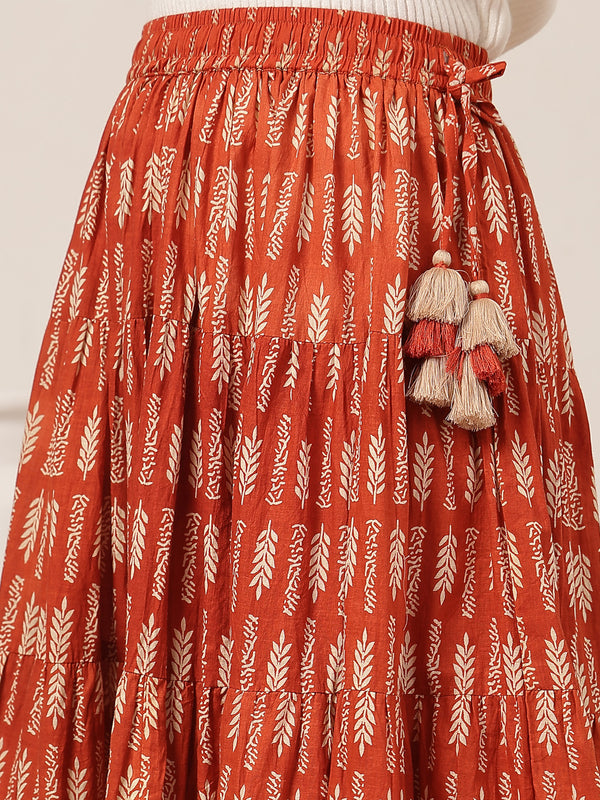 Kimayra Cotton Ankle Length Printed   Flared Skirt