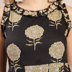 Kimayra Cotton Calf Length Printed Sleeveless Round Neck Flared Dress