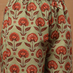 Kimayra Cotton Calf Length Printed 3/4 Sleeve V-Neck Flared Kurta Suit Set