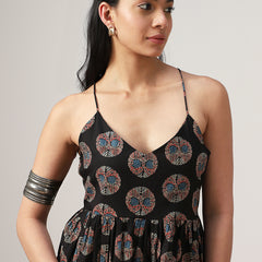 Kimayra Cotton Hip Length Printed Sleeveless V-Neck Flared Top