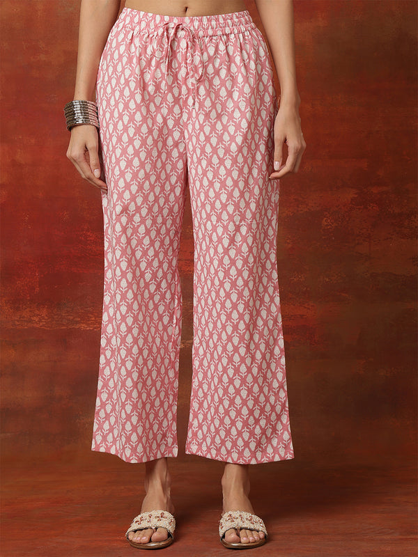 Kimayra Cotton Ankle  Length Printed 3/4 Sleeves Round Neck Full Flared Kurta Suit Set
