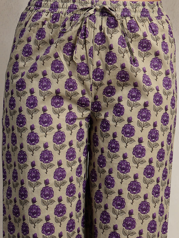 Kimayra Cotton Calf Length Printed 3/4 Sleeve V-Neck A-Line Kurta Suit Set