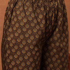Kimayra Cotton Calf Length Printed 3/4 Sleeve Round Neck Straight Kurta Suit Set