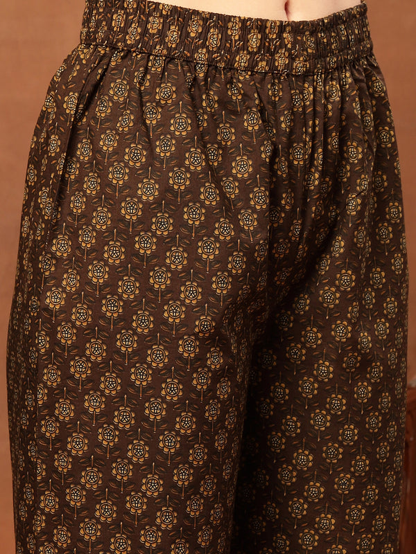 Kimayra Cotton Calf Length Printed 3/4 Sleeve Round Neck Straight Kurta Suit Set