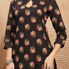 Kimayra Rayon Calf Length Printed 3/4 Sleeve Key Hole Neck Straight Kurta