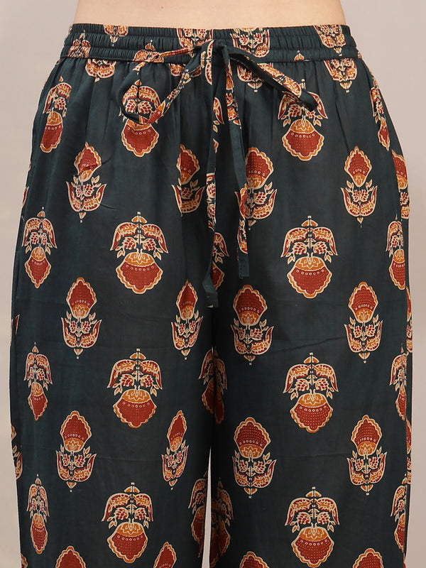 Kimayra Cotton Calf Length Printed 3/4 Sleeve V-Neck A-Line Kurta Suit Set