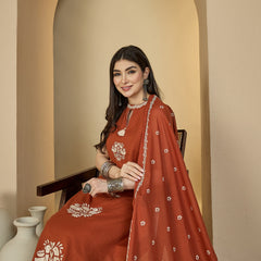 Kimayra Cotton Calf Length Printed Sleeveless Round Neck Straight Kurta Suit Set