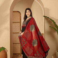 Kimayra Rayon Calf Length Solid 3/4 Sleeve V-Neck Flared Kurta Suit Set