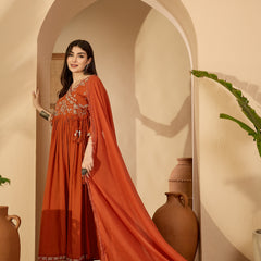 Kimayra Cotton Calf Length Solid 3/4 Sleeve V-Neck Anarkali Kurta Suit Set