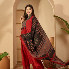 Kimayra Rayon Calf Length Solid 3/4 Sleeve V-Neck Flared Kurta Suit Set