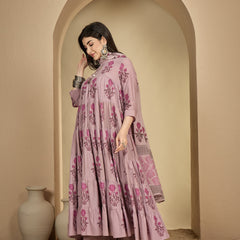 Kimayra Cotton Calf Length Printed 3/4 Sleeve Key Hole Neck Anarkali Kurta Suit Set