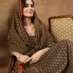 Kimayra Cotton Calf Length Printed 3/4 Sleeve V-Neck Flared Kurta Suit Set