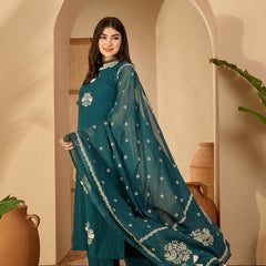 Kimayra Cotton Calf Length Printed Sleeveless Round Neck Straight Kurta Suit Set