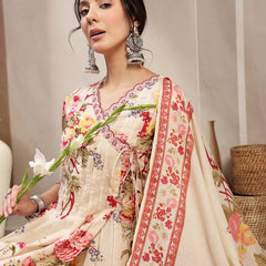 Kimayra Cotton Calf Length Printed 3/4 Sleeve V-Neck Flared Kurta Suit Set
