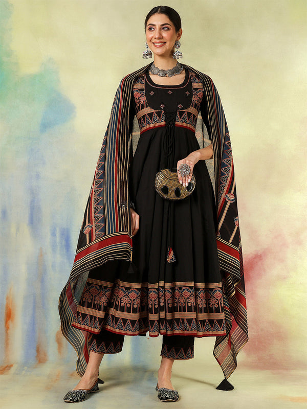 Kimayra black cotton printed kurta suit set – wholesale supplier