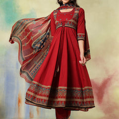 Kimayra maroon cotton printed kurta suit set – wholesale supplier