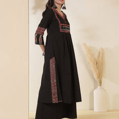 Rayon Calf Length Solid 3/4 Sleeves V-Neck Semi-Flared Kurta Suit Set With Dupatta