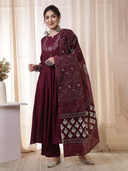 Kimayra wine rayon solid kurta suit set – wholesale supplier