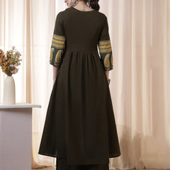 Kimayra Rayon Calf Length Solid 3/4 Sleeves V Neck Flared Kurta Suit Set