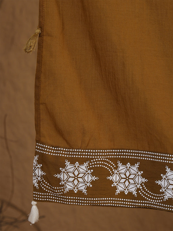 Kimayra Rayon Calf Length Printed Sleeveless Round Neck Straight Kurta Suit Set