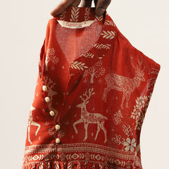 Kimayra Cotton Hip Length Printed Sleeveless Mandarin Collar Flared Top