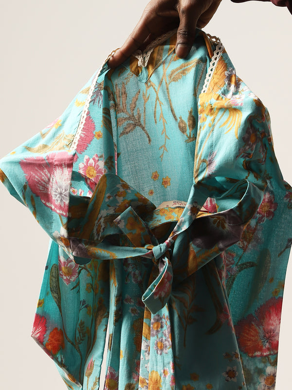 Kimayra Cotton Hip Length Printed Full Sleeve V-Neck Straight Top