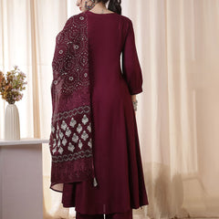 Kimayra Rayon Calf Length Solid 3/4 Sleeves Round Neck Flared Kurta Suit Set