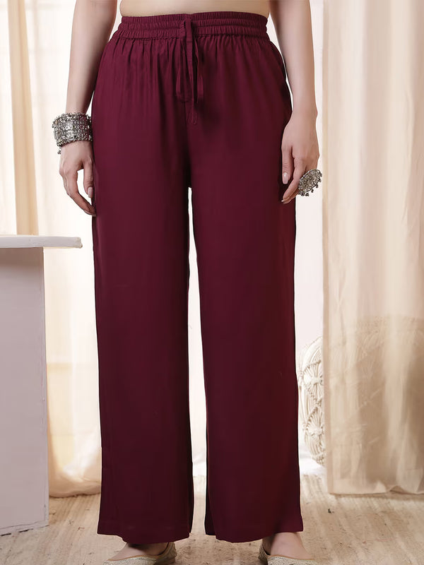 Kimayra Rayon Calf Length Solid 3/4 Sleeves Round Neck Flared Kurta Suit Set