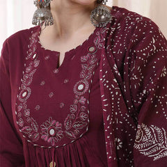 Kimayra Rayon Calf Length Solid 3/4 Sleeves Round Neck Flared Kurta Suit Set