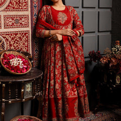 Kimayra Cotton Calf Length Printed 3/4 Sleeves Round Neck Anarkali Kurta Suit Set
