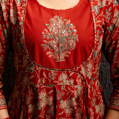 Kimayra Cotton Calf Length Printed 3/4 Sleeves Round Neck Anarkali Kurta Suit Set